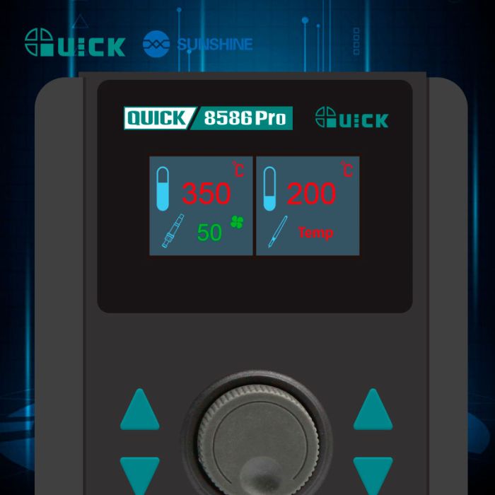Паяльная станция 2 в 1 QUICK 8586 Pro / термофен + паяльник / 100-500°C / 30 л/мин / 800 Вт