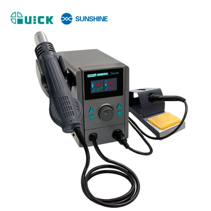 Паяльная станция 2 в 1 QUICK 8586 Pro / термофен + паяльник / 100-500°C / 30 л/мин / 800 Вт