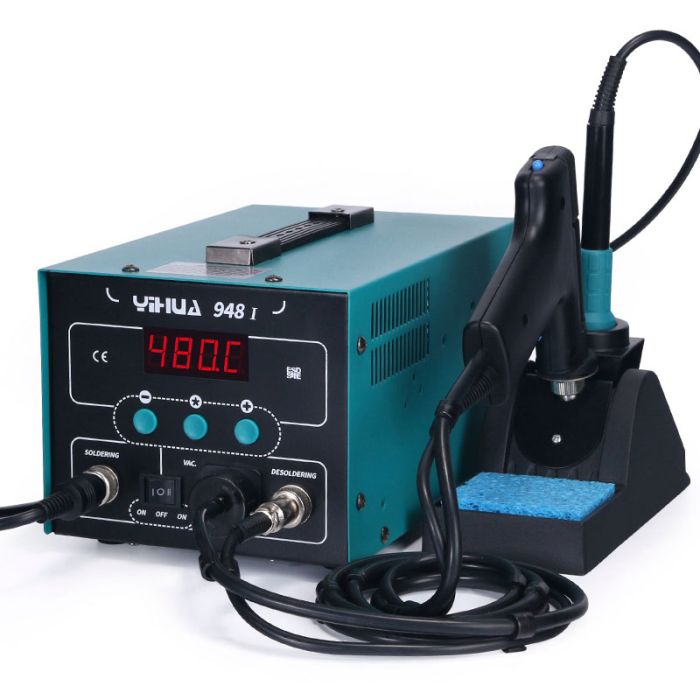 Паяльная станция 2 в 1 YIHUA 948-I / паяльник + вакуумный оловоотсос / 200-480°C / 90 Вт