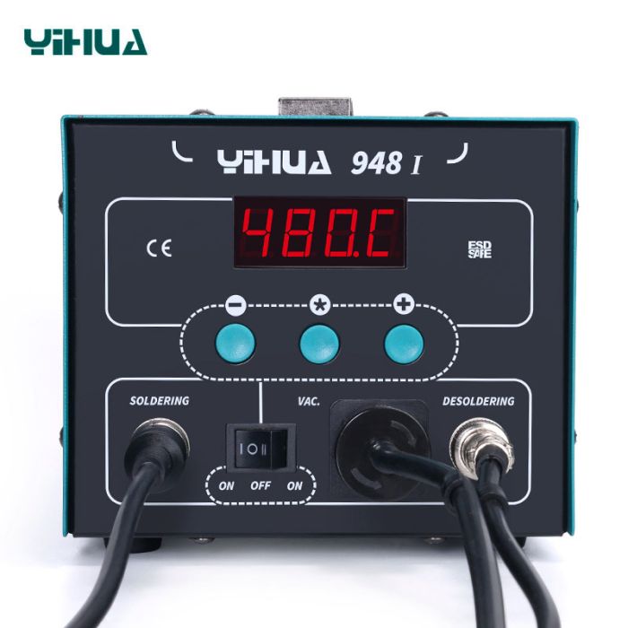 Паяльная станция 2 в 1 YIHUA 948-I / паяльник + вакуумный оловоотсос / 200-480°C / 90 Вт