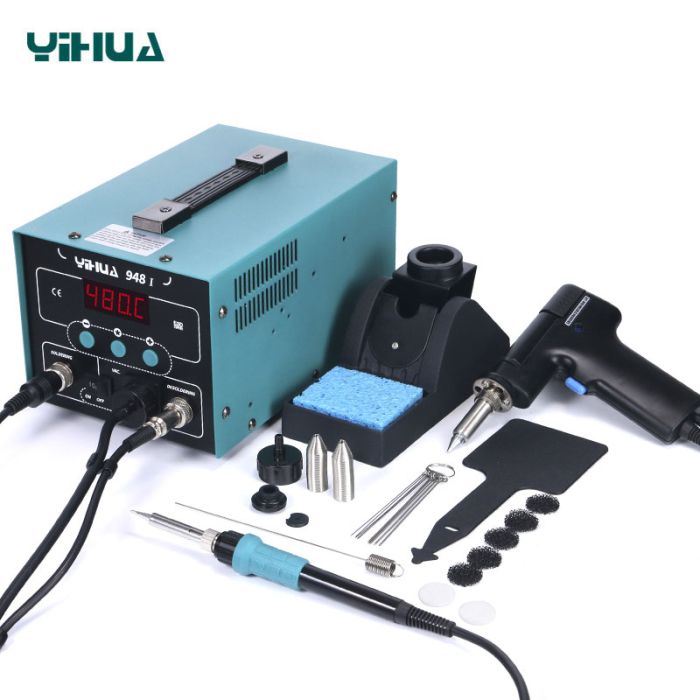 Паяльная станция 2 в 1 YIHUA 948-I / паяльник + вакуумный оловоотсос / 200-480°C / 90 Вт