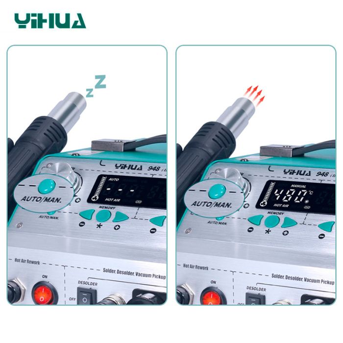 Паяльная станция 4 в 1 YIHUA 948-II / паяльник + термофен + оловоотсос + вакуумный пинцет / 780 Вт