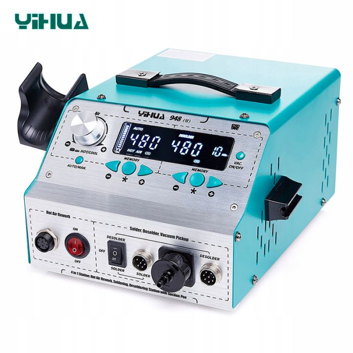 Паяльная станция 4 в 1 YIHUA 948-II / паяльник + термофен + оловоотсос + вакуумный пинцет / 780 Вт
