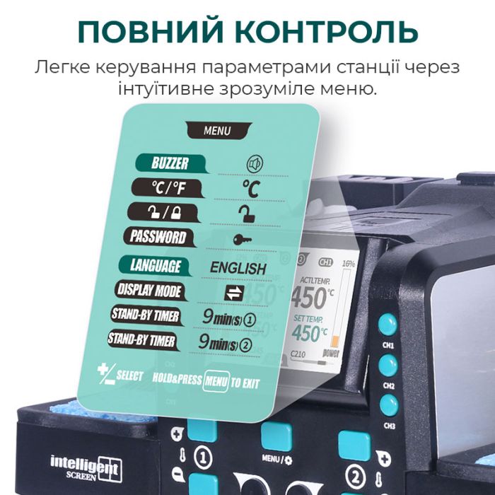 Паяльна станція 2 в 1 YIHUA 982D-III / Паяльник C210 + термопінцет / 3+3 канали пам'яті / 90-450°C / 120 Вт