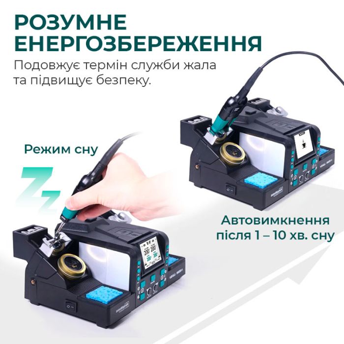 Паяльна станція 2 в 1 YIHUA 982D-III / Паяльник C210 + термопінцет / 3+3 канали пам'яті / 90-450°C / 120 Вт