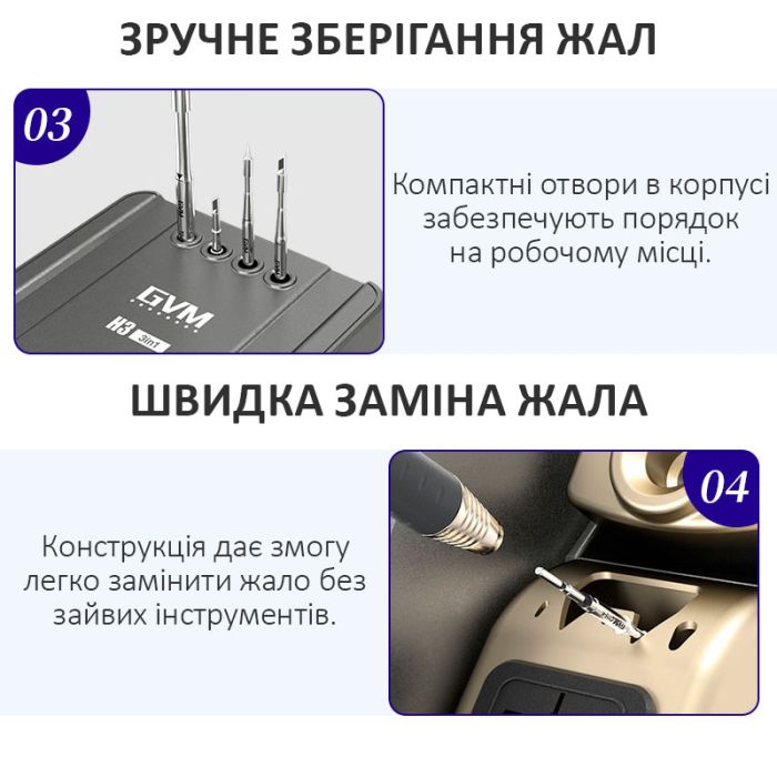 Паяльная станция 3 в 1 GVM H3 / 3 паяльника T115 + T210 + T245 / 3 канала памяти / 100-480°C / 80 Вт