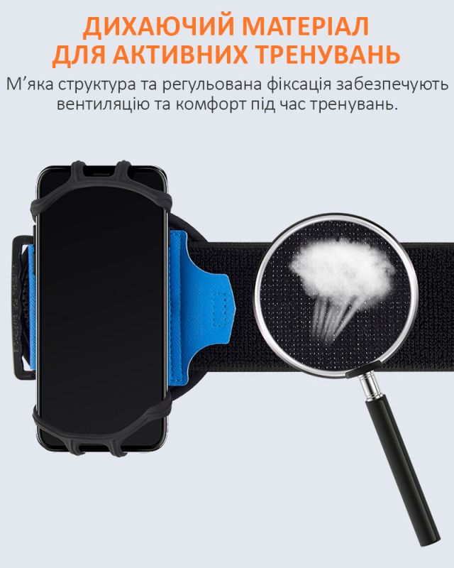 Держатель на руку для смартфона IRUNME / браслет, повязка для спорта / 4 - 7 дюймов / черный