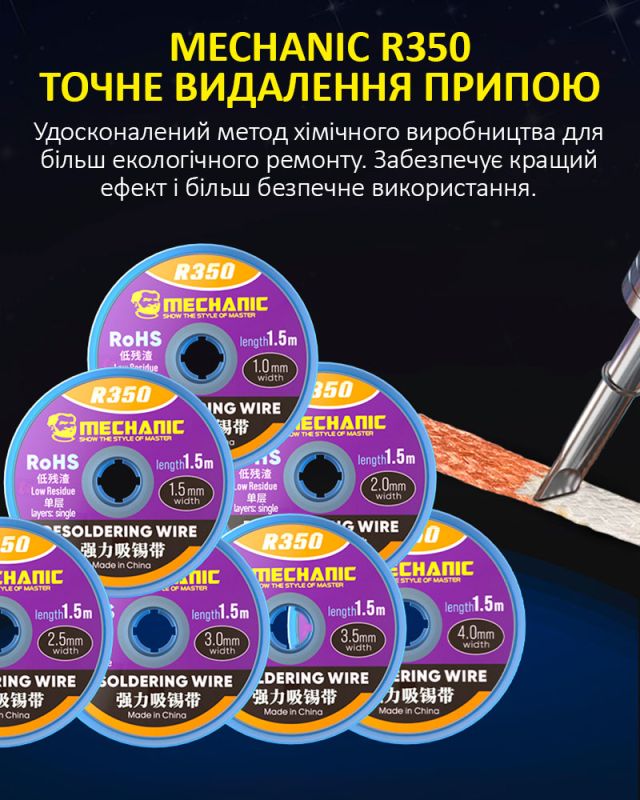 Оплетка для снятия припоя Mechanic R350 / длина 1.5 м / ширина 3.0 мм