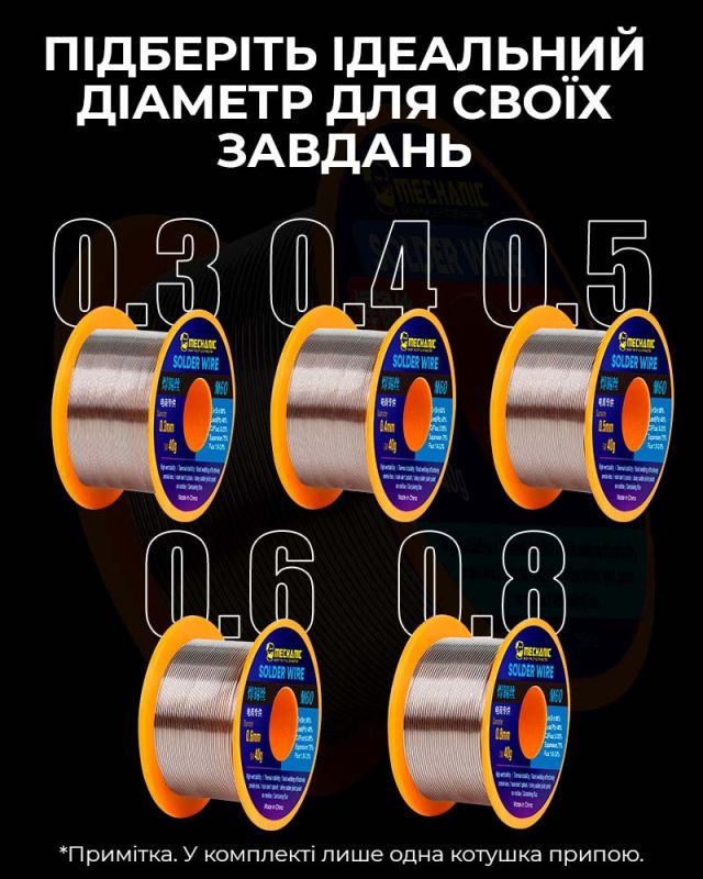 Припій для паяння Mechanic M60 / Sn 60%, Pb 40% / 40 г / 0.4 мм