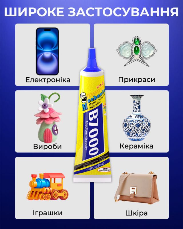 Клей силиконовый Mechanic B7000 / универсальный герметик для ремонта с дозатором / прозрачный 110 ml