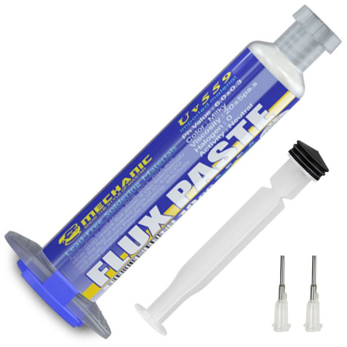 Флюс-паста Mechanic UV559 / без вмісту галогенів / з дозатором і штовхачем / у шприці 10cc