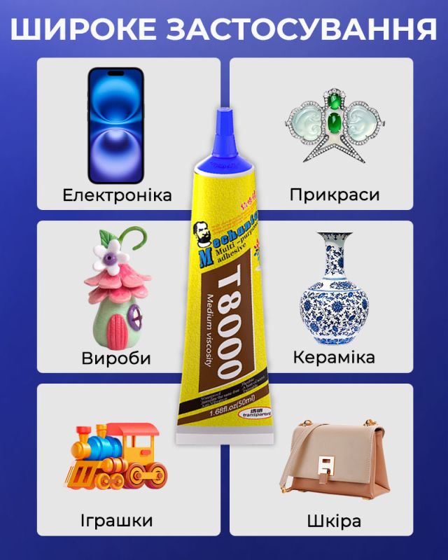 Клей силиконовый Mechanic T8000 / универсальный герметик для ремонта с дозатором / прозрачный 15 ml