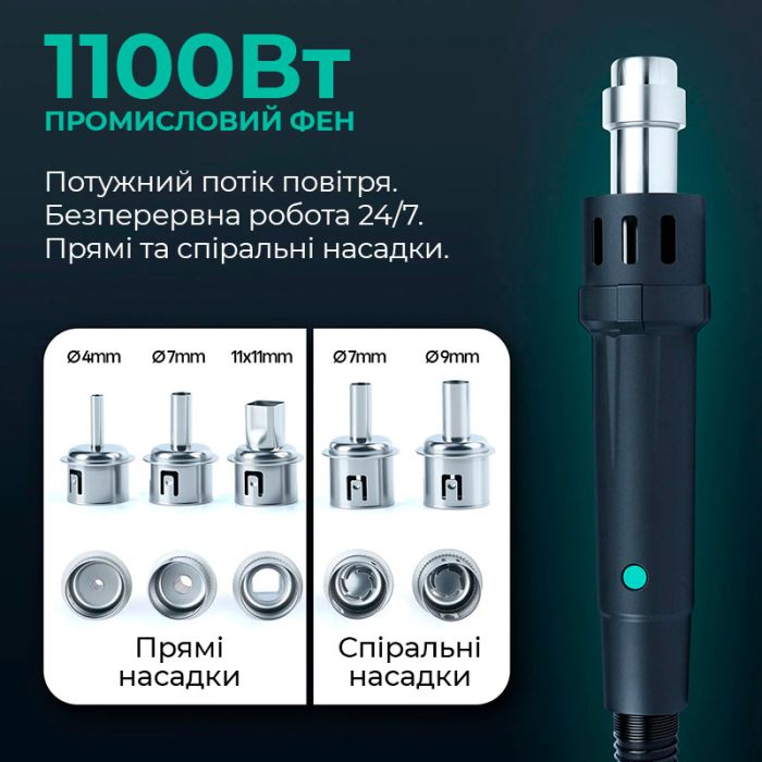 Паяльная станция 3 в 1 YIHUA 983D / фен 150 л/мин. 500°C, 2 паяльника С210 + C245 450°C, БП 20В 3.5A, 1300 Вт