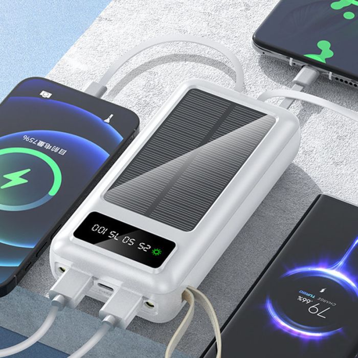 Power bank XIYT Y110 30000 mah + кабель 4 в 1 USB/Micro/Type-C/Lightning/Фонарик/Солнечная панель Black