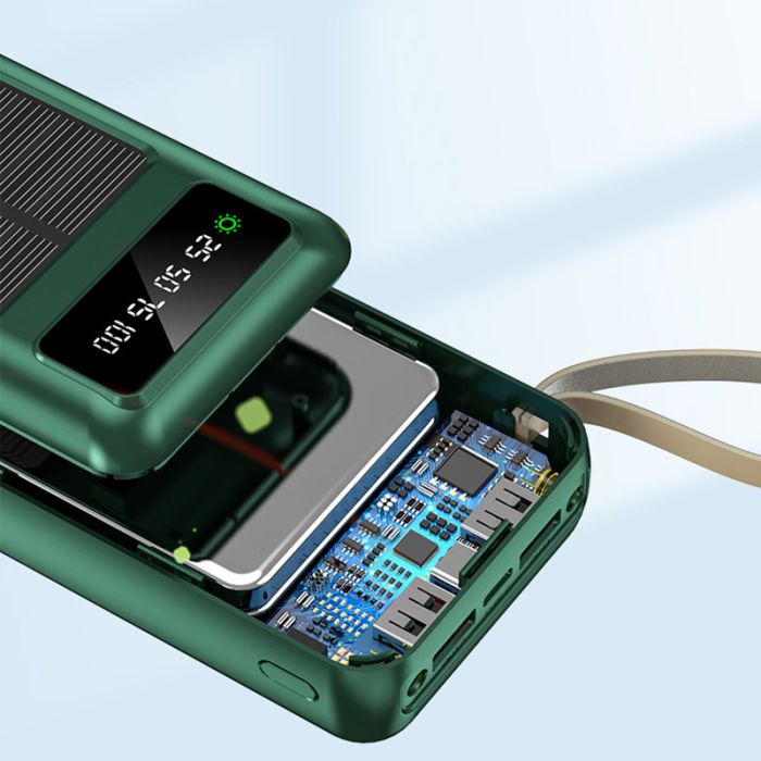 Power bank XIYT Y110 30000 mah + кабель 4 в 1 USB/Micro/Type-C/Lightning/Фонарик/Солнечная панель Black