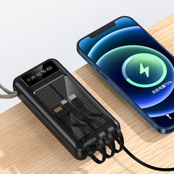 Power bank XIYT Y110 30000 mah + кабель 4 в 1 USB/Micro/Type-C/Lightning/Фонарик/Солнечная панель Black