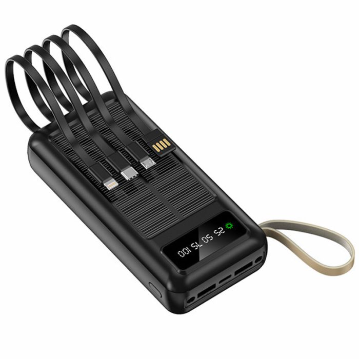 Power bank XIYT Y110 30000 mah + кабель 4 в 1 USB/Micro/Type-C/Lightning/Фонарик/Солнечная панель Black
