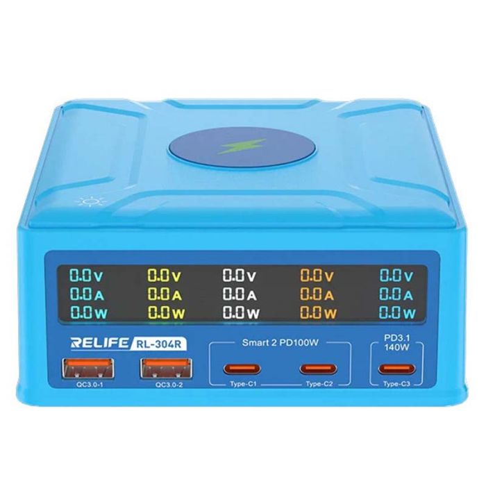 Быстрое зарядное устройство Relife RL-304R / беспроводная зарядка QI 15W / 2xUSB / 3xUSB Type-C PD3.1 / 260W