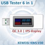 USB тестер тока напряжения емкости KEWEISI KWS-V30 QC3.0 / 4-30V / 195W / 6.5A White