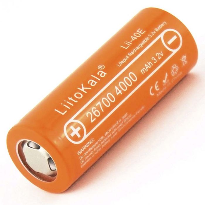 Акумулятор LiitoKala Lii-40E 26700 / LiFePO4 / 12А / 3,2В / 4000 mАh / плоский контакт / Original