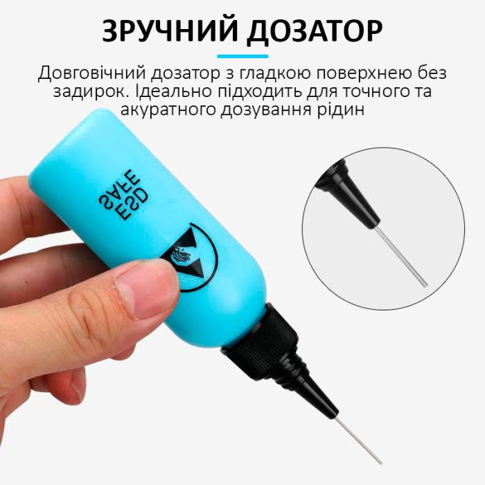 Емкость для флюса и жидкостей TELIJIA TE-P4 ESD Save с дозатором 100 ml Blue