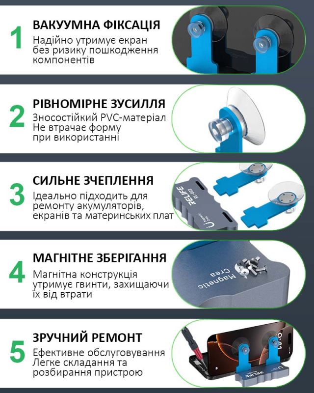 Держатель для ремонта смартфонов Relife RL-092 компактный, магнитное отделение для винтов