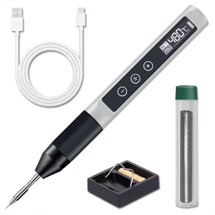 Паяльник USB 30 портативний / олово, підставка / жало 210 / 480°C / 9-12В / Type-C / 30 Вт Білий