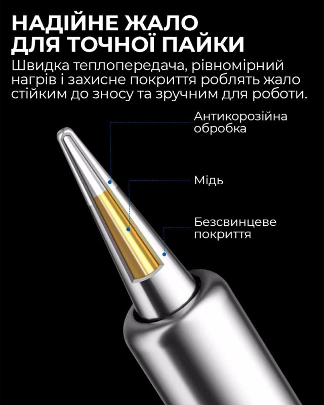 Паяльник USB 30 прецизионный портативный / жало JBC 210 / 480°C / 9-12В / Type-C / 30 Вт Синий