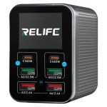Швидкий зарядний пристрій RELIFE Q4 / 2xType-C PD / 2xUSB QC / TFT дисплей / 72W Max / Grey