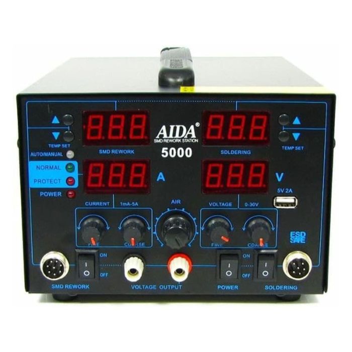 Паяльна станція AIDA 5000 / 3 в 1 / фен + паяльник + блок живлення / 480°C / 30В 5A / USB 5В 2А / 850Вт