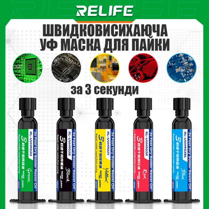 Ультрафіолетовий лак RELIFE RL-UVH902Y 3S швидковисихаючий / маска для паяння в шприці 10CC / жовтий