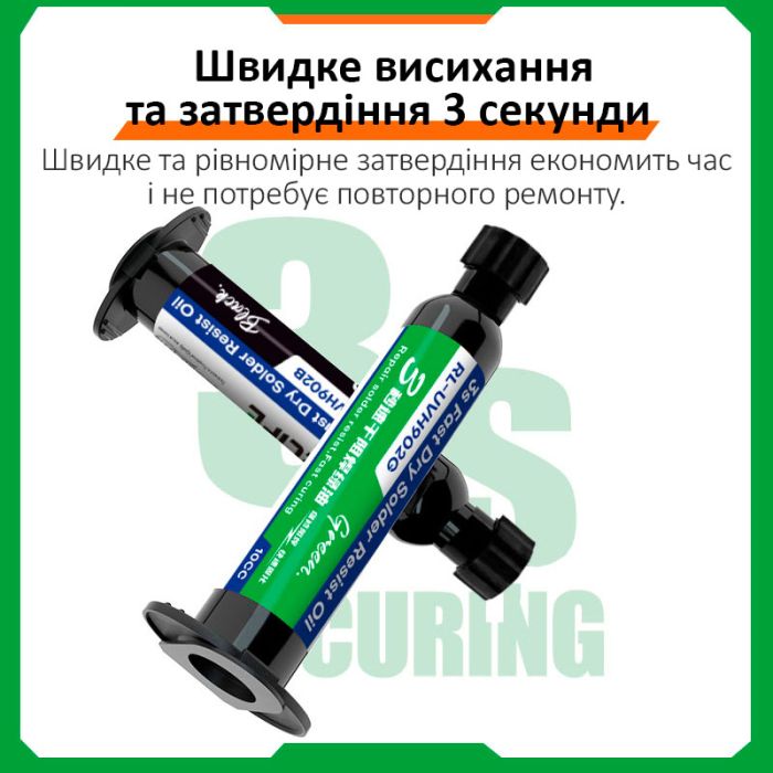 Ультрафіолетовий лак RELIFE RL-UVH902Y 3S швидковисихаючий / маска для паяння в шприці 10CC / жовтий