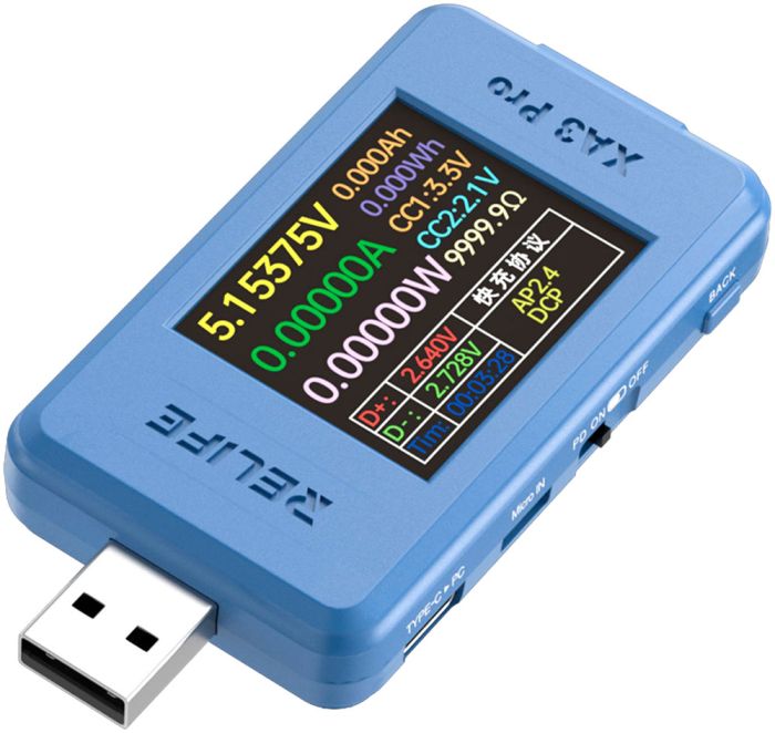 Многофункциональный USB тестер RELIFE XA3 Pro / 1.77'' / Type-C / Синхронизация с ПК / 4-24В / 6.5A