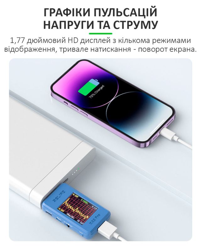 Многофункциональный USB тестер RELIFE XA3 Pro / 1.77'' / Type-C / Синхронизация с ПК / 4-24В / 6.5A