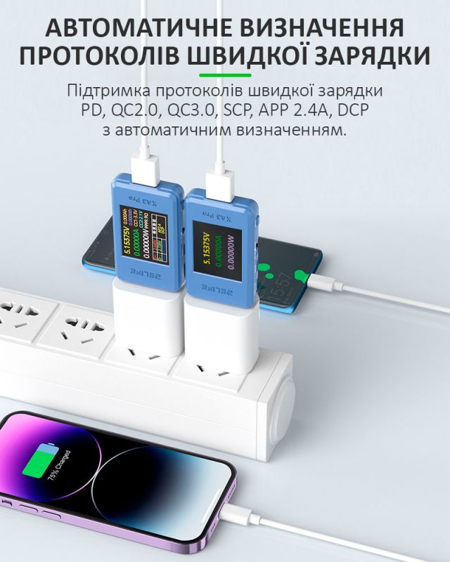 Многофункциональный USB тестер RELIFE XA3 Pro / 1.77'' / Type-C / Синхронизация с ПК / 4-24В / 6.5A