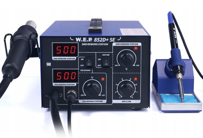 Паяльна станція 2 в 1 WEP 852D+SE pump / термофен + паяльник / компресор / 4 насадки / 650 Вт