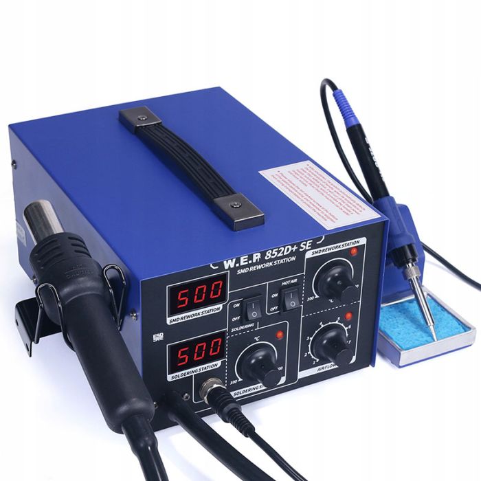 Паяльна станція 2 в 1 WEP 852D+SE pump / термофен + паяльник / компресор / 4 насадки / 650 Вт