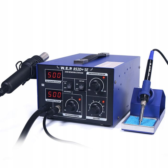 Паяльна станція 2 в 1 WEP 852D+SE pump / термофен + паяльник / компресор / 4 насадки / 650 Вт
