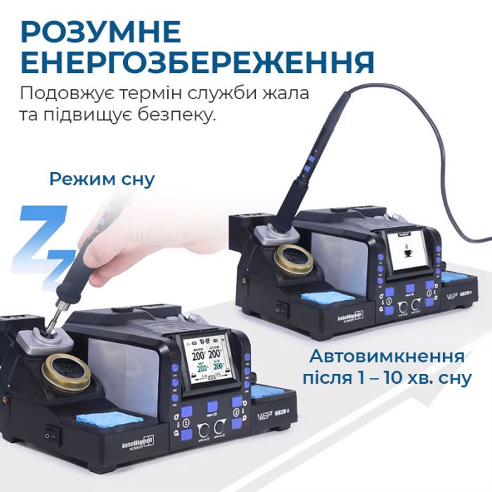 Паяльная станция 2 в 1 WEP 982D-II / 2 паяльника C210 + C245 / 3+3 канала памяти / 90-450°C / 160 Вт