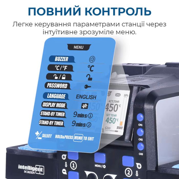 Паяльная станция 2 в 1 WEP 982D-II / 2 паяльника C210 + C245 / 3+3 канала памяти / 90-450°C / 160 Вт