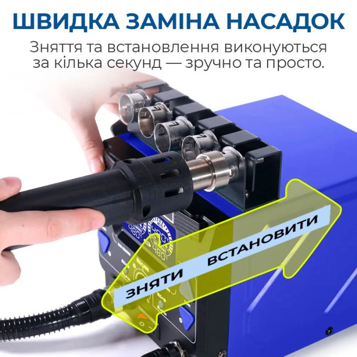 Паяльна станція 2 в 1 WEP 992D-III / термофен + 2 паяльники C210 C245 / 3 канали пам'яті / 1220 Вт