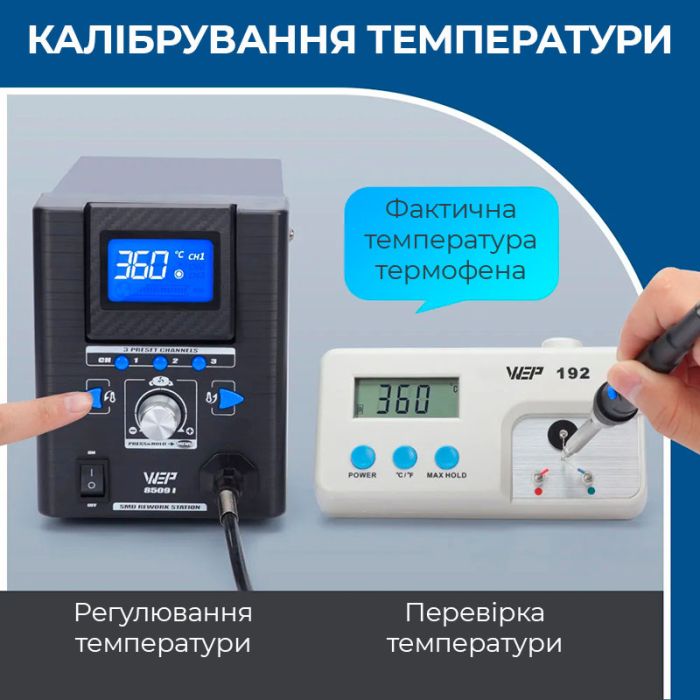 Термовоздушная паяльная станция WEP 8509-I / 3 канала памяти / 100-480°C / 8 мини насадок / 170 Вт