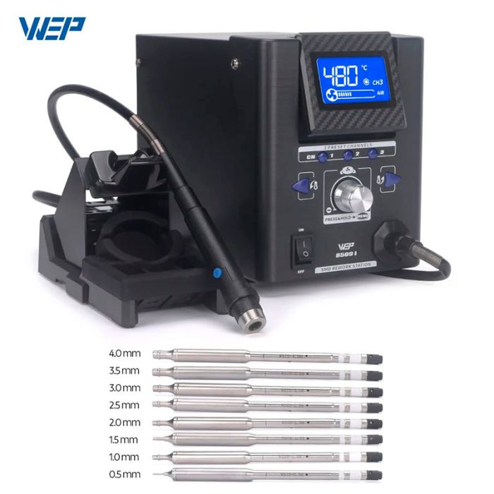 Термовоздушная паяльная станция WEP 8509-I / 3 канала памяти / 100-480°C / 8 мини насадок / 170 Вт