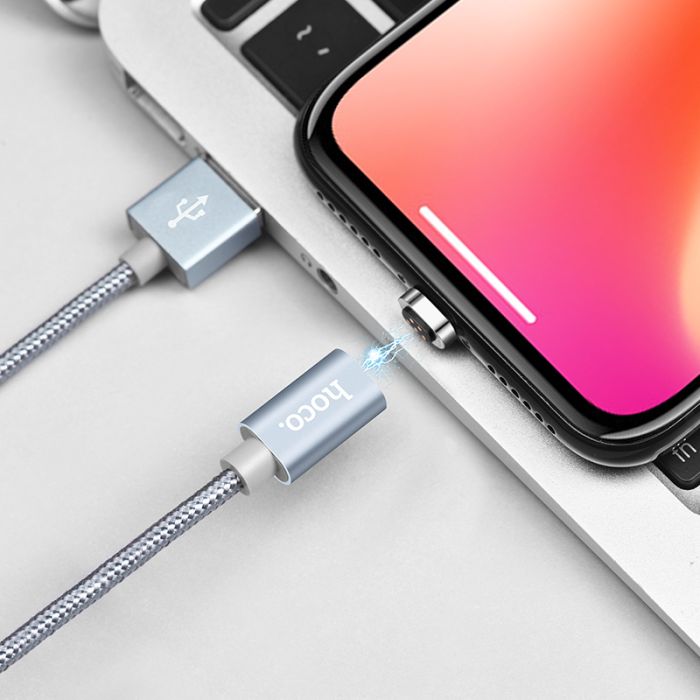USB кабель магнитный Hoco U40A 1m Lightning серый