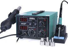 Паяльная станция 2 в 1 YIHUA 852D+ FAN / паяльник 50 Вт + термофен 650 Вт / LED дисплей / 3 насадки
