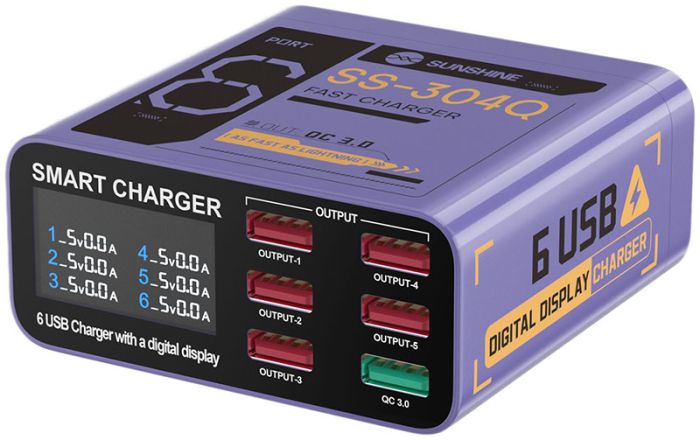 Быстрое зарядное устройство Sunshine SS-304Q 3.5A / 5xUSB / 1xUSB QC3.0 / 40W Purple