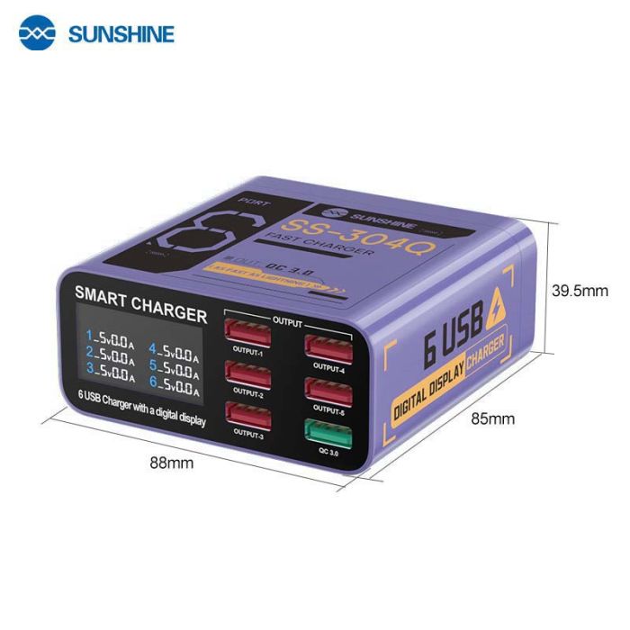 Быстрое зарядное устройство Sunshine SS-304Q 3.5A / 5xUSB / 1xUSB QC3.0 / 40W Purple