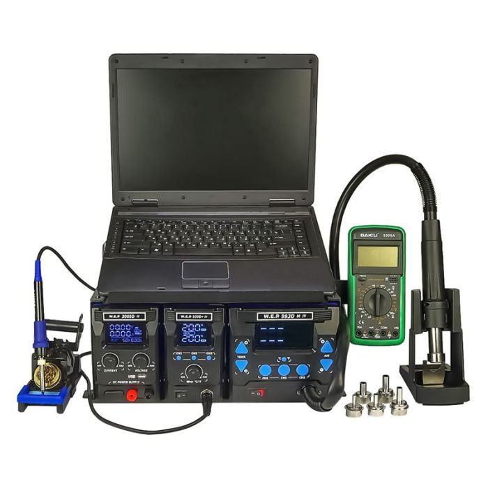 Ремонтный комплекс WEP WS-IV / 3 в 1 / паяльник  90W/ фен 1000W / блок питания 15V 5A / подставка под ноутбук