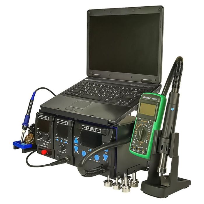 Ремонтный комплекс WEP WS-IV / 3 в 1 / паяльник  90W/ фен 1000W / блок питания 15V 5A / подставка под ноутбук