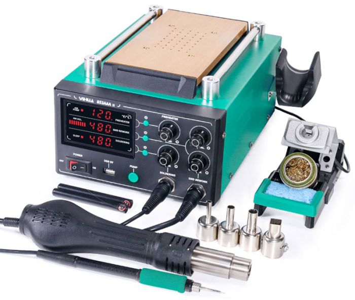 Паяльна станція 3 в 1 YIHUA 853AAA-II / паяльник C245 + термофен + сепаратор / USB / 1250 Вт